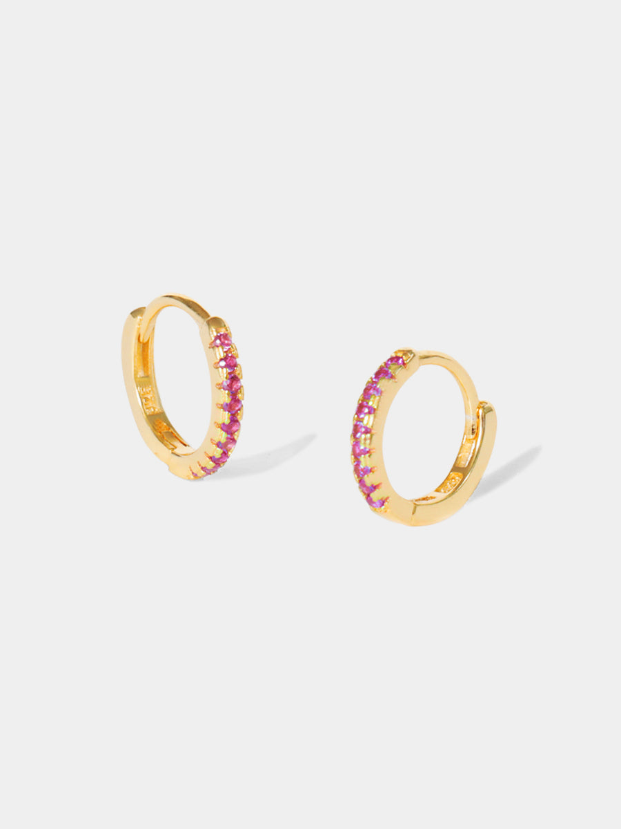 July 18k Gold Vermeil Birthstone Gemstone Huggie Hoop Earrings Ruby Quartz