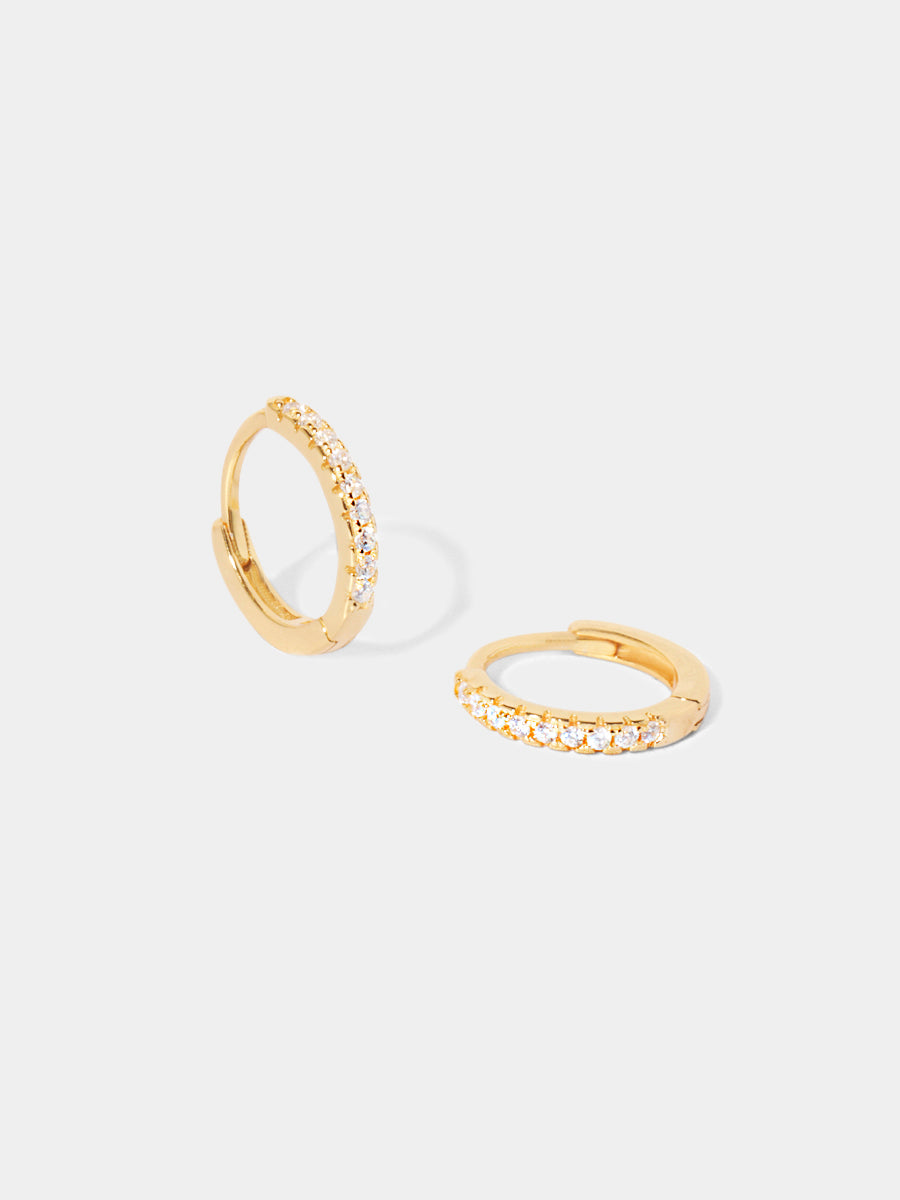 April 18k Gold Vermeil Birthstone Gemstone Huggie Hoop Earrings White Topaz
