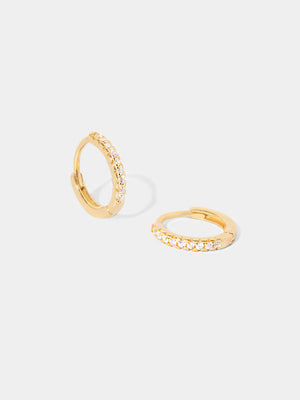 April 18k Gold Vermeil Birthstone Gemstone Huggie Hoop Earrings White Topaz
