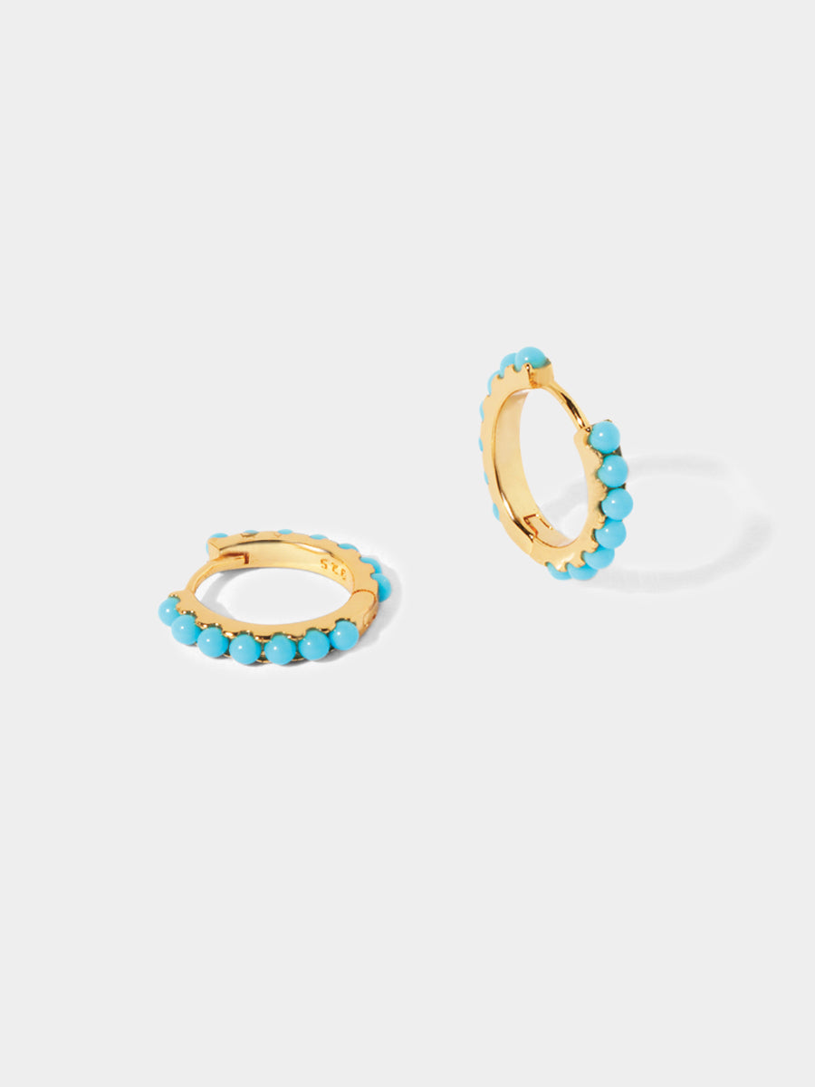 18k Gold Vermeil Turquoise Gemstone Huggie Hoop Earrings