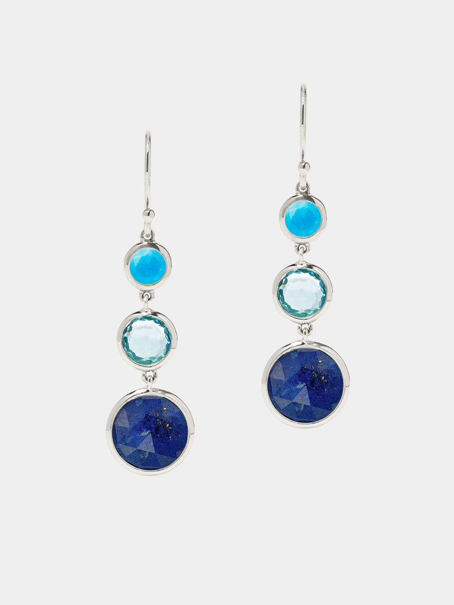 Sterling Silver Multicolour Turquoise, Blue Topaz & Lapis Lazuli Gemstone Three Drop Earrings