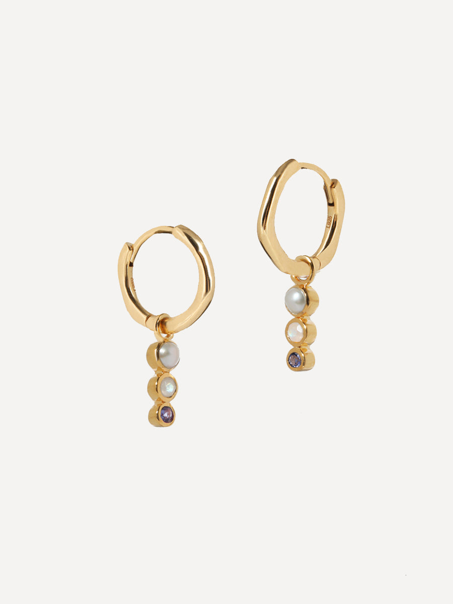 Starlit Gold Pearl & Gemstone Charm Huggies