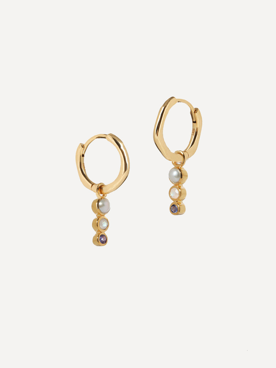 Starlit Gold Pearl & Gemstone Charm Huggies