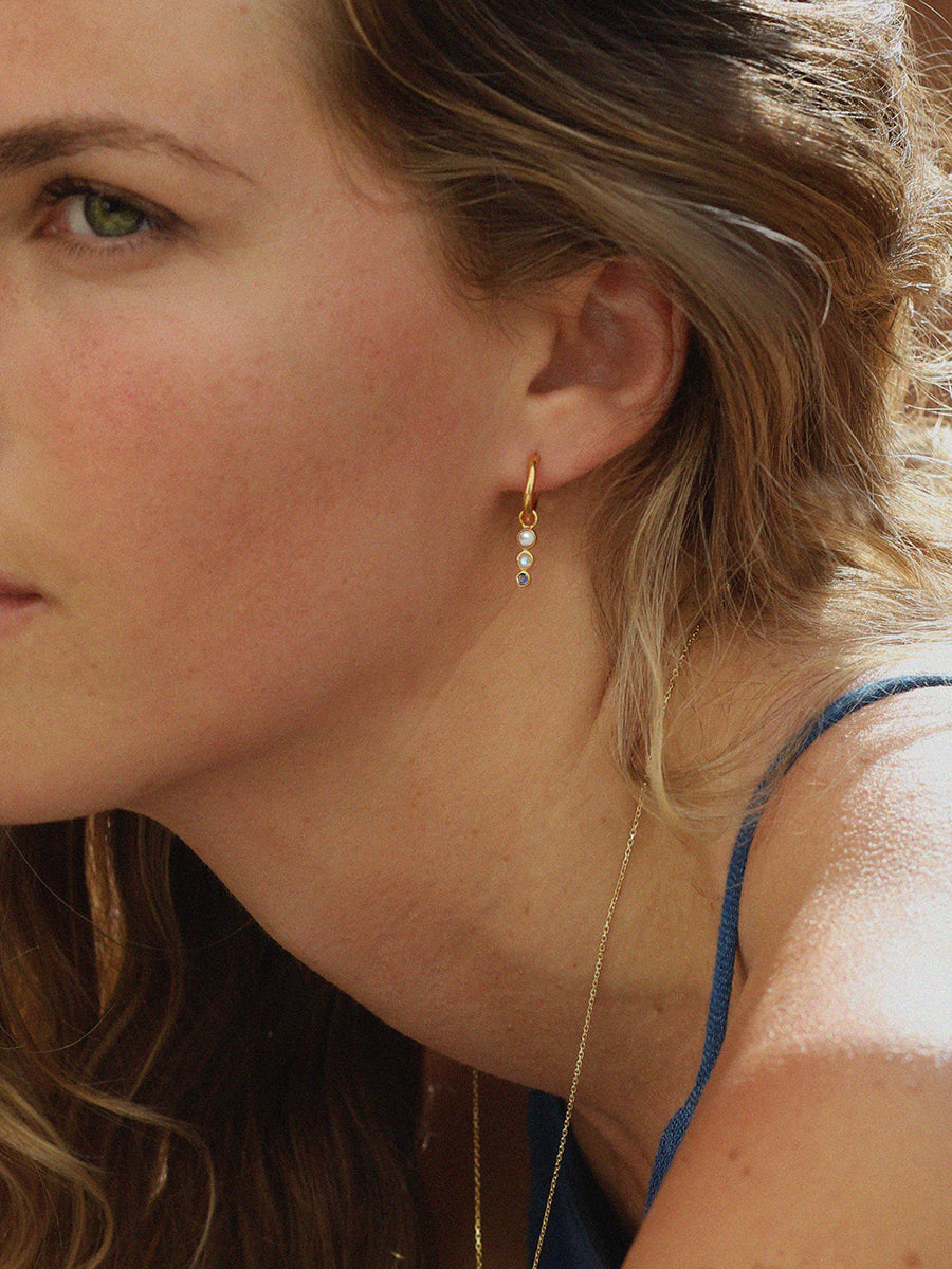 Starlit Gold Pearl & Gemstone Charm Huggies