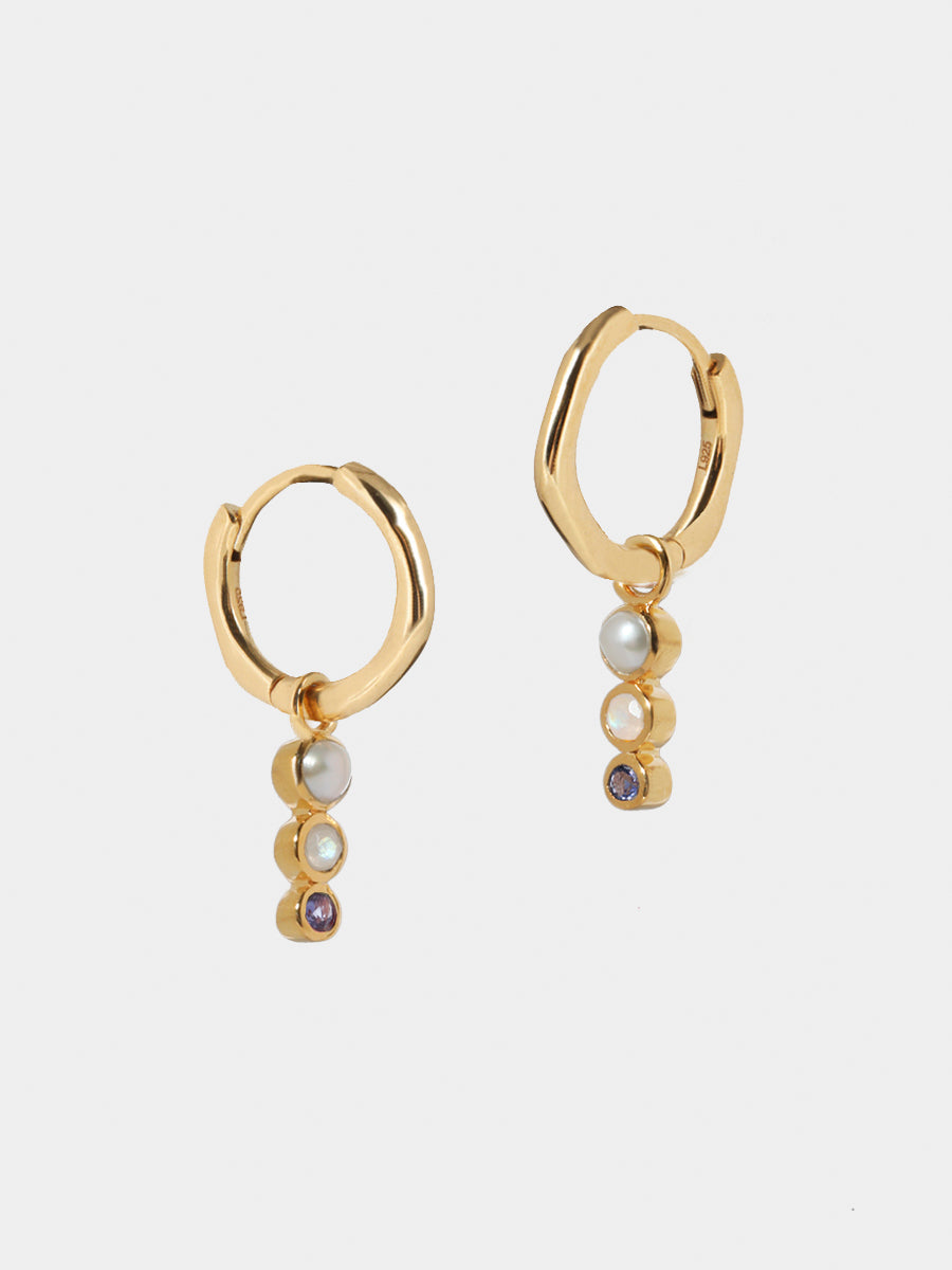 Starlit Gold Pearl & Gemstone Charm Huggies