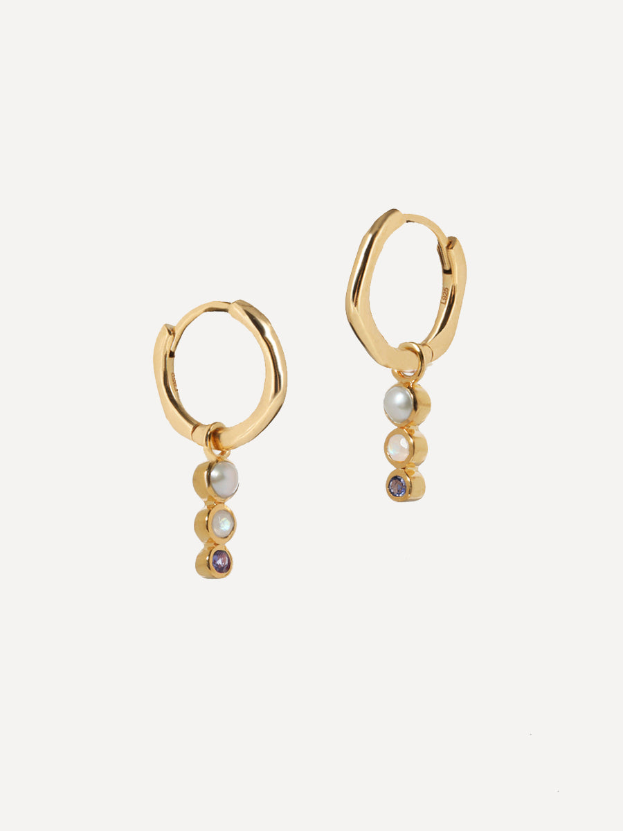 Starlit Gold Pearl & Gemstone Charm Huggies