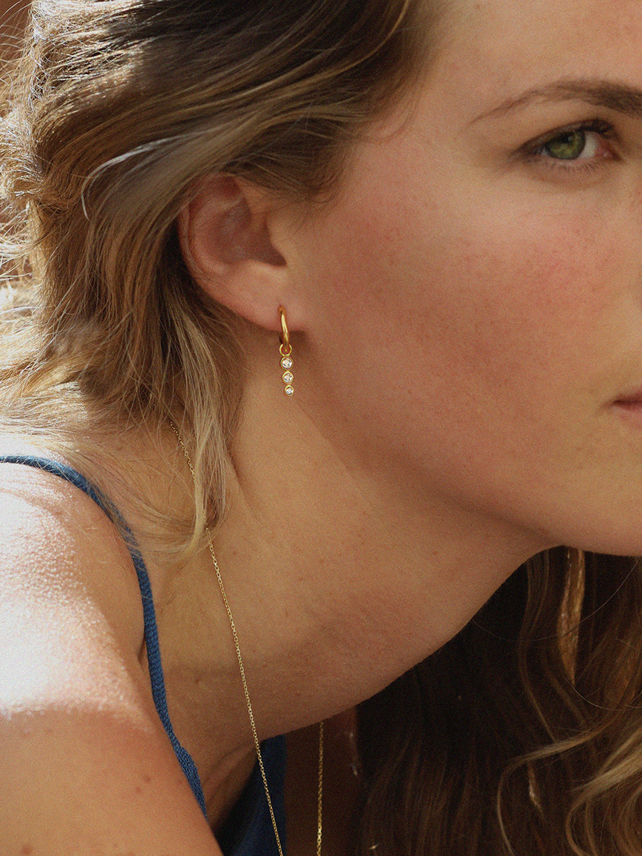 Starlit Gold White Topaz Charm Huggies