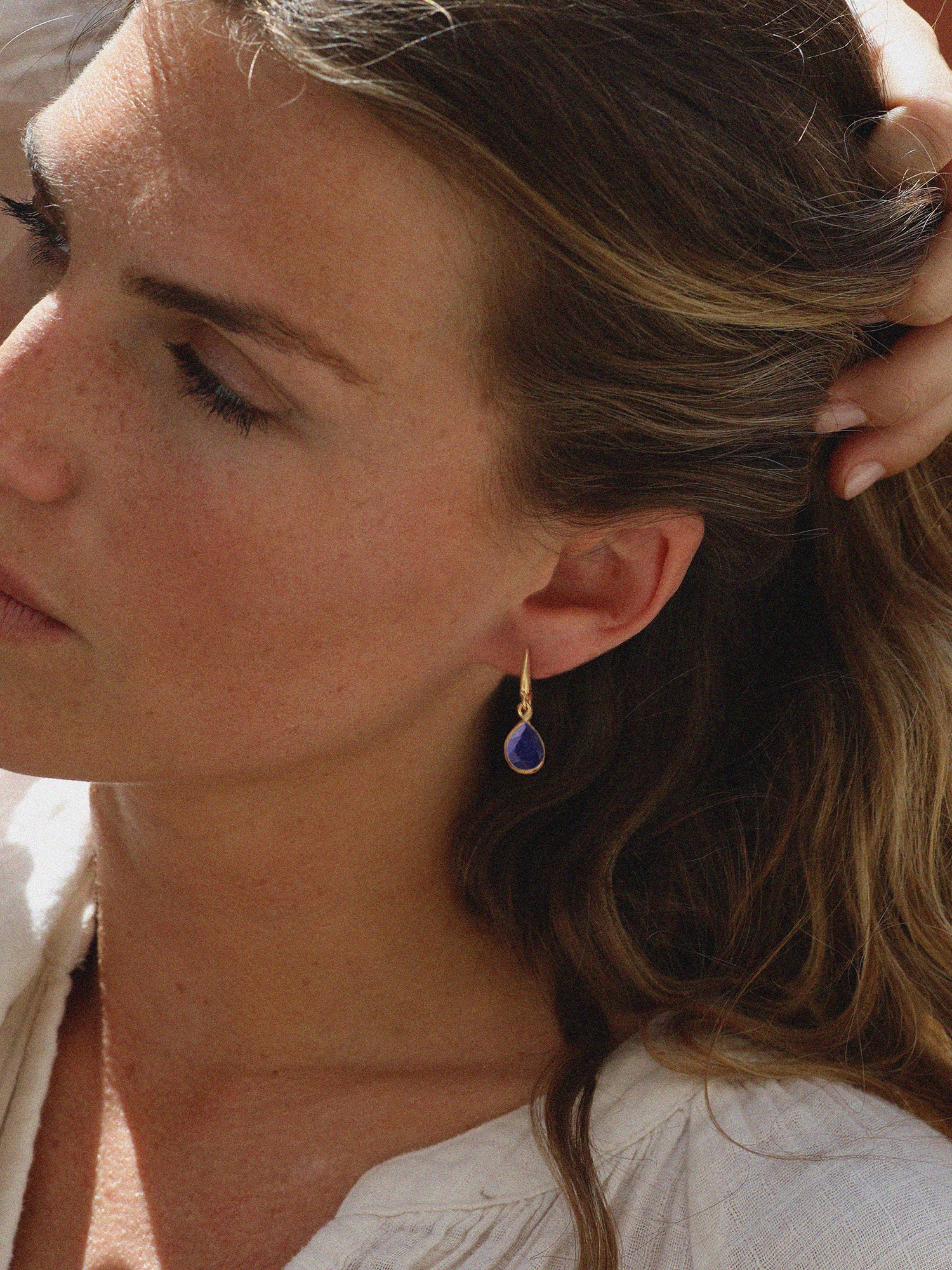 18k Gold Vermeil Lapis Lazuli Gemstone Drop Earrings
