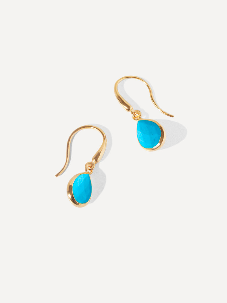 Boucles d'oreilles pendantes en vermeil 18 carats avec pierres précieuses turquoise