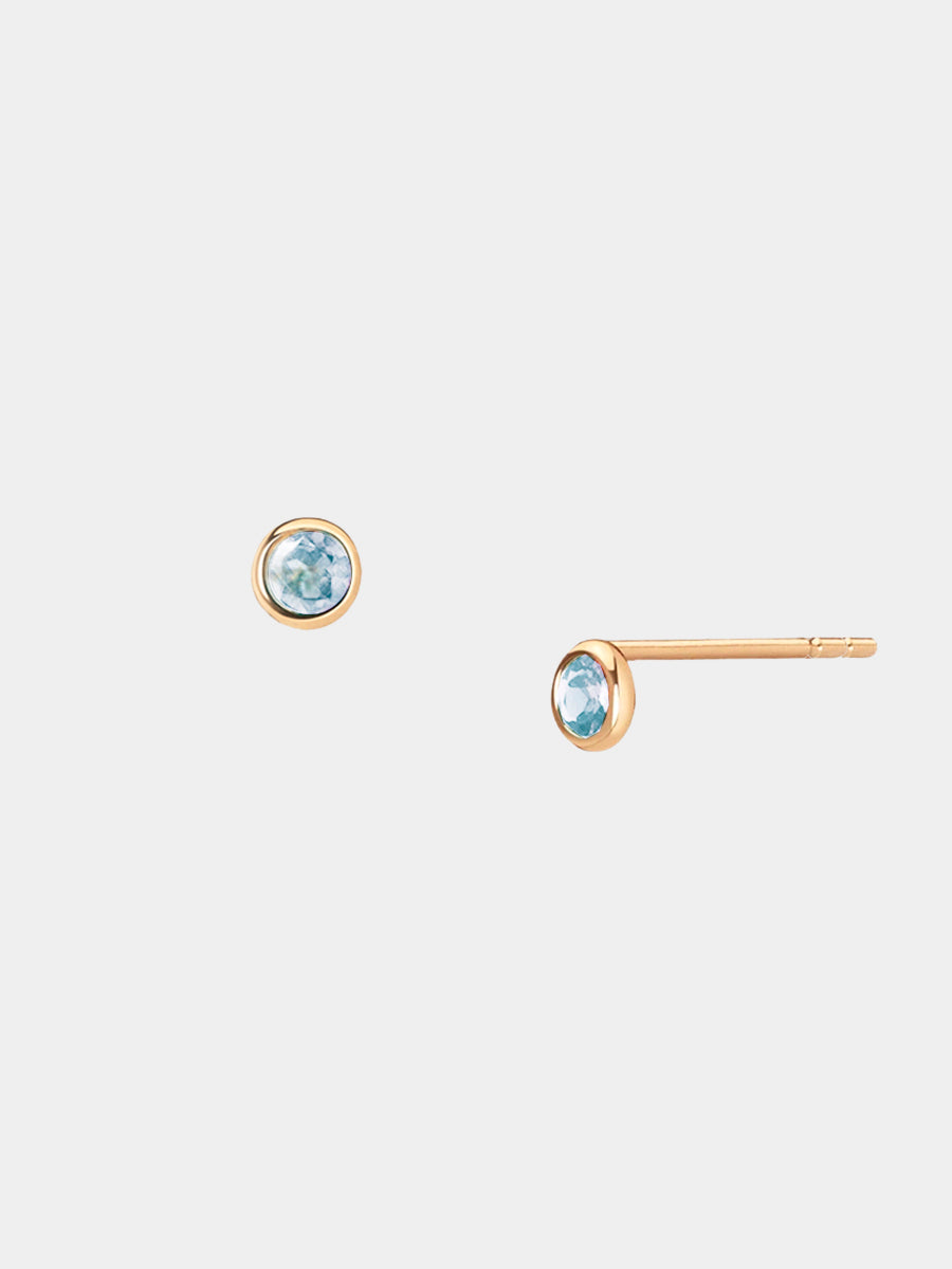 March 9K Gold Birthstone Gemstone Stud Earrings Aquamarine