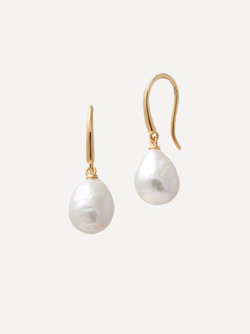 18k Gold Vermeil Baroque Pearl Drop Hook Earrings