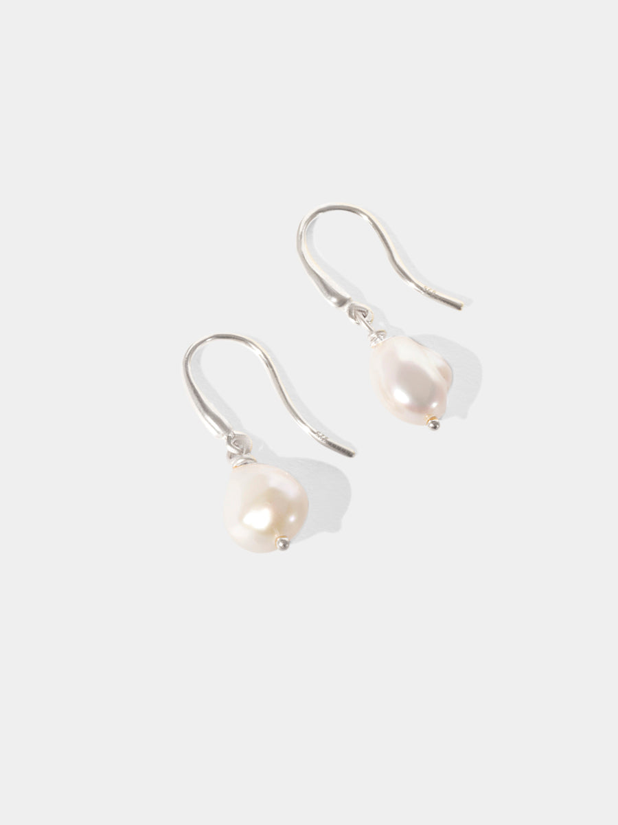 Sterling Silver Baroque Pearl Drop Hook Earrings