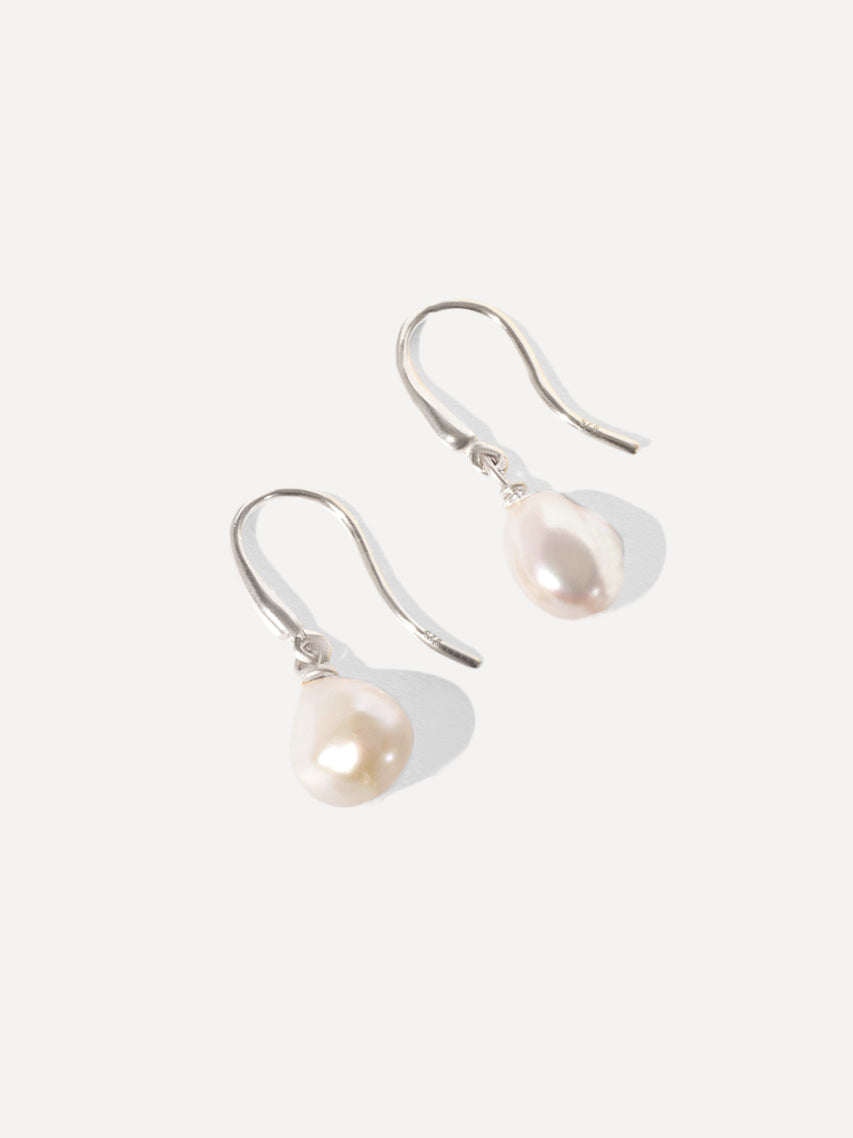 Sterling Silver Baroque Pearl Drop Hook Earrings