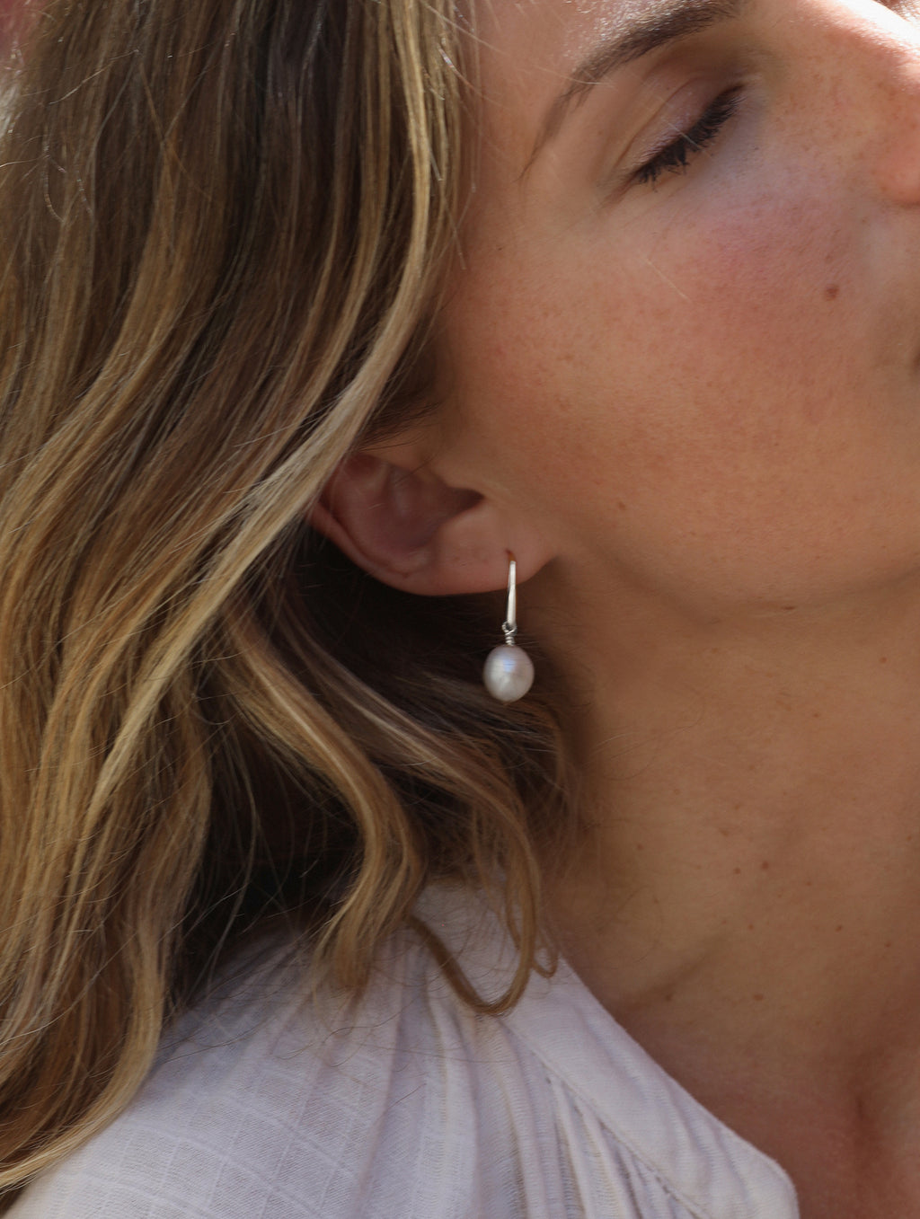 Sterling Silver Baroque Pearl Drop Hook Earrings