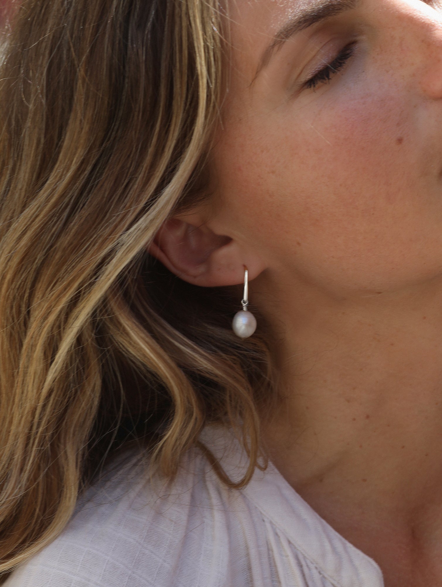 Sterling Silver Baroque Pearl Drop Hook Earrings