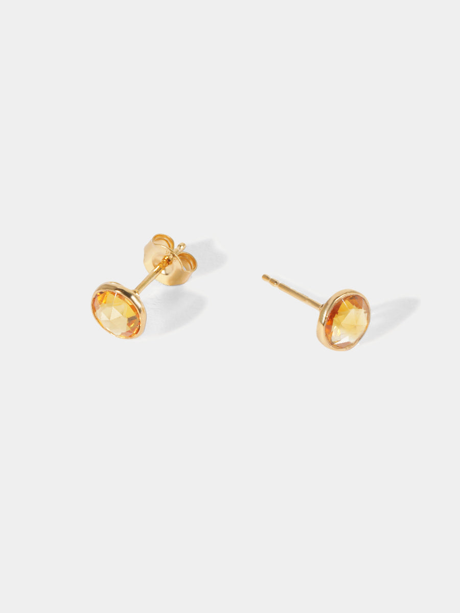 November 18k Gold Vermeil Birthstone Gemstone Bezel Set Stud Earrings Citrine