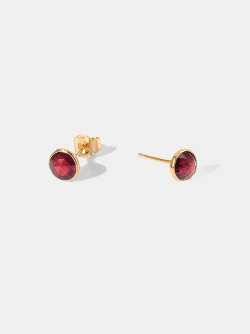 18k Gold Vermeil Birthstone Gemstone Bezel Set Stud Earrings
