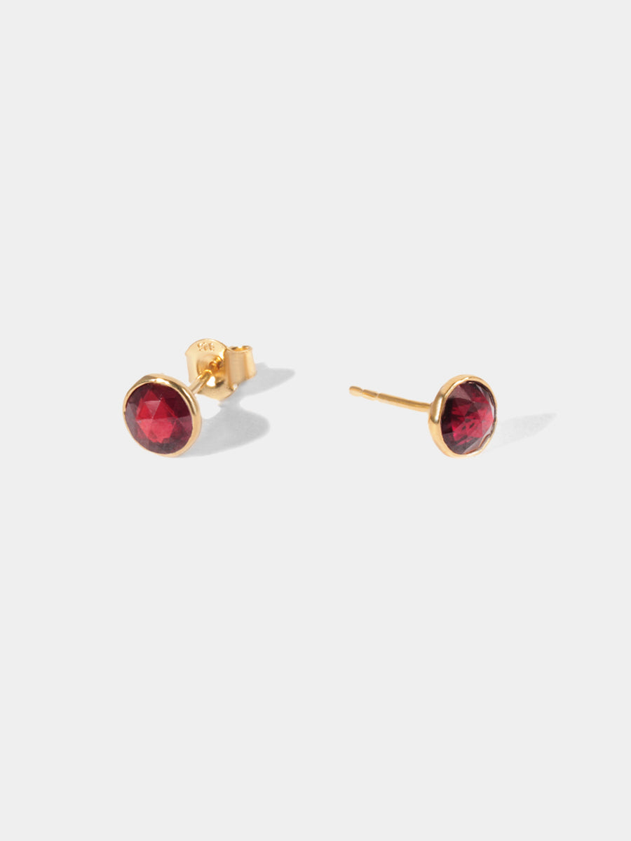 January 18k Gold Vermeil Birthstone Gemstone Bezel Set Stud Earrings Garnet