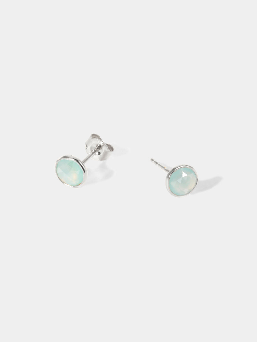 Sterling Silver Birthstone Gemstone Bezel Set Stud Earrings