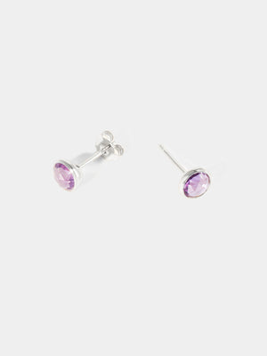 Sterling Silver Birthstone Gemstone Bezel Set Stud Earrings