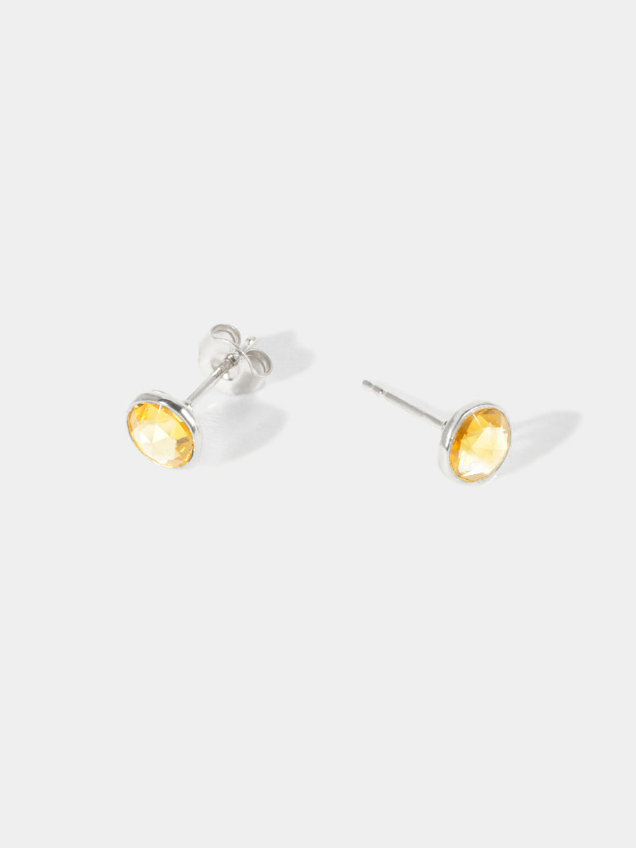 Sterling Silver Birthstone Gemstone Bezel Set Stud Earrings