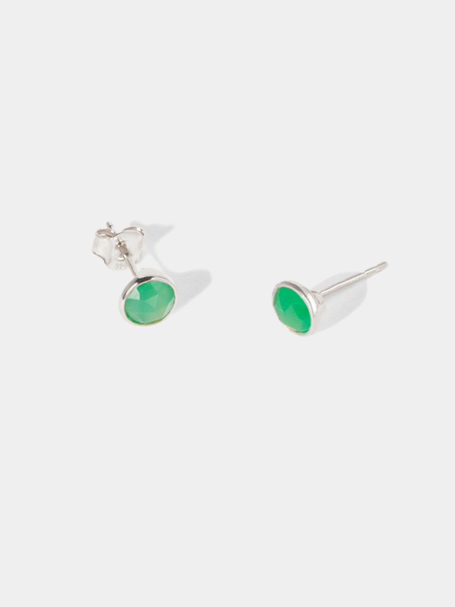 Sterling Silver Birthstone Gemstone Bezel Set Stud Earrings