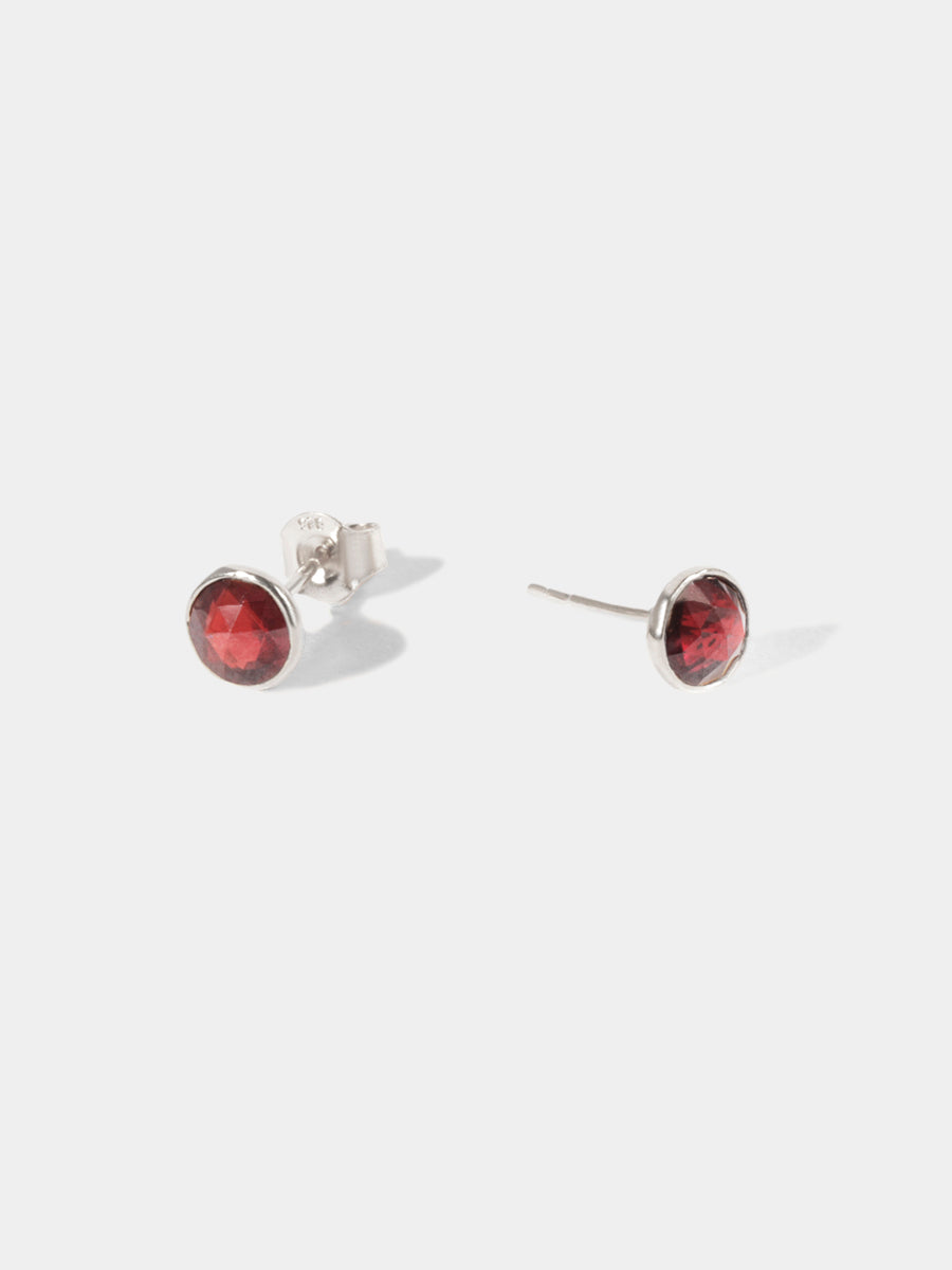 Sterling Silver Birthstone Gemstone Bezel Set Stud Earrings