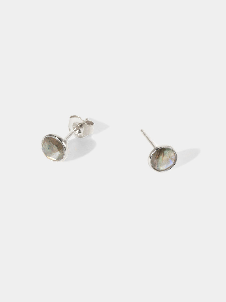 Sterling Silver Birthstone Gemstone Bezel Set Stud Earrings
