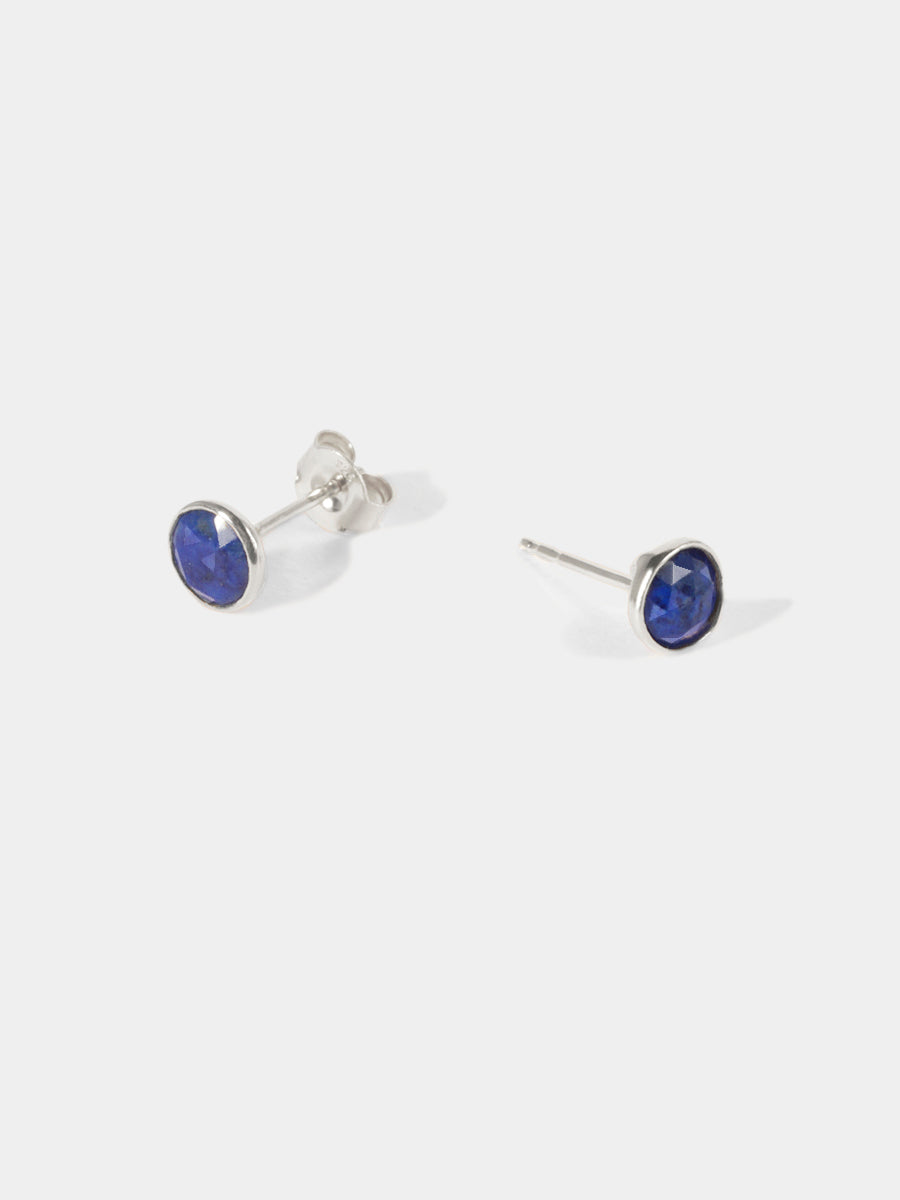 Sterling Silver Birthstone Gemstone Bezel Set Stud Earrings