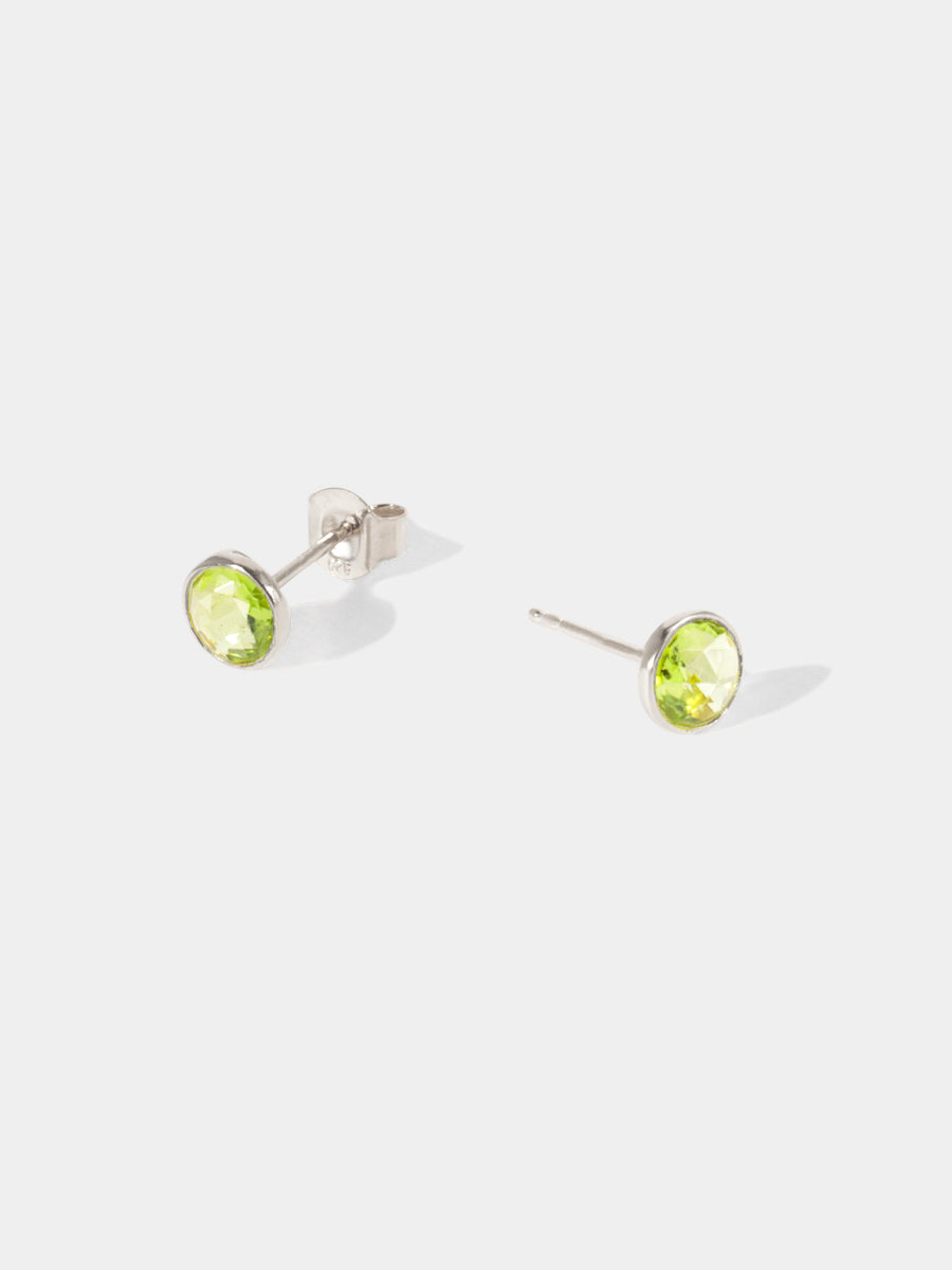 August Sterling Silver Birthstone Gemstone Bezel Set Stud Earrings Peridot