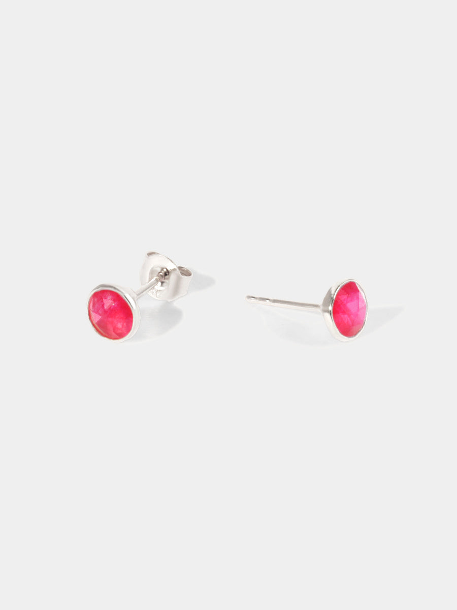 Sterling Silver Birthstone Gemstone Bezel Set Stud Earrings