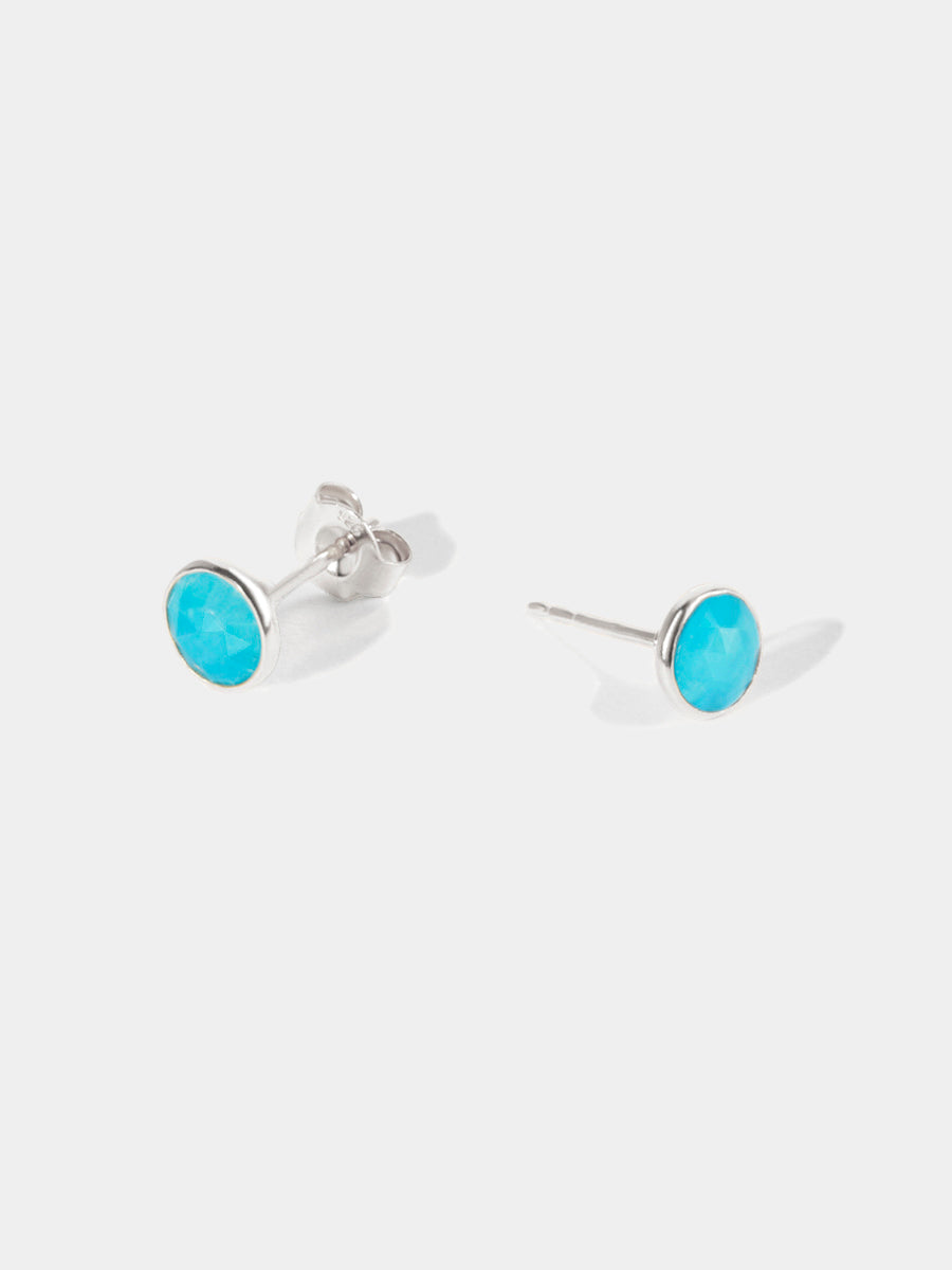 December Sterling Silver Birthstone Gemstone Bezel Set Stud Earrings Turquoise