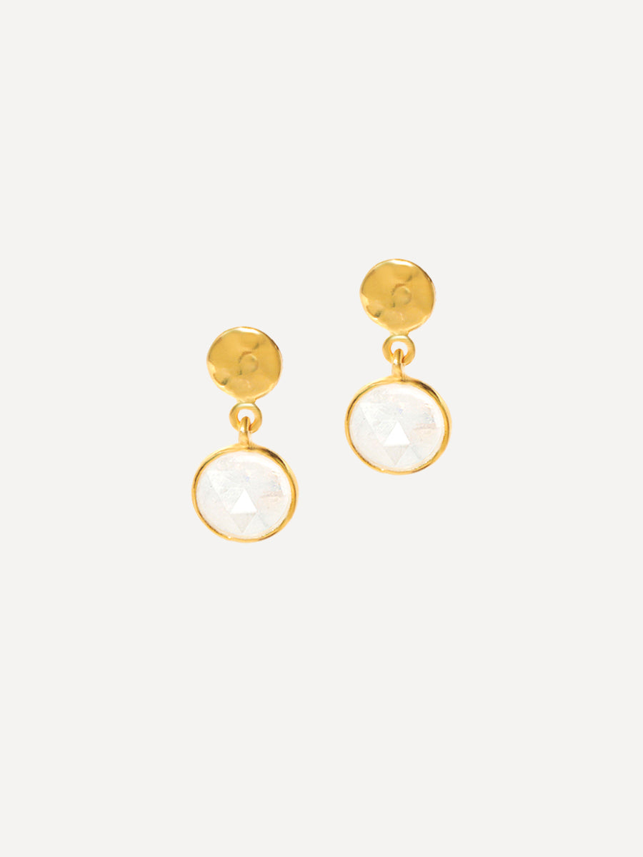 18k Gold Vermeil Sequin Moonstone Gemstone Drop Earrings