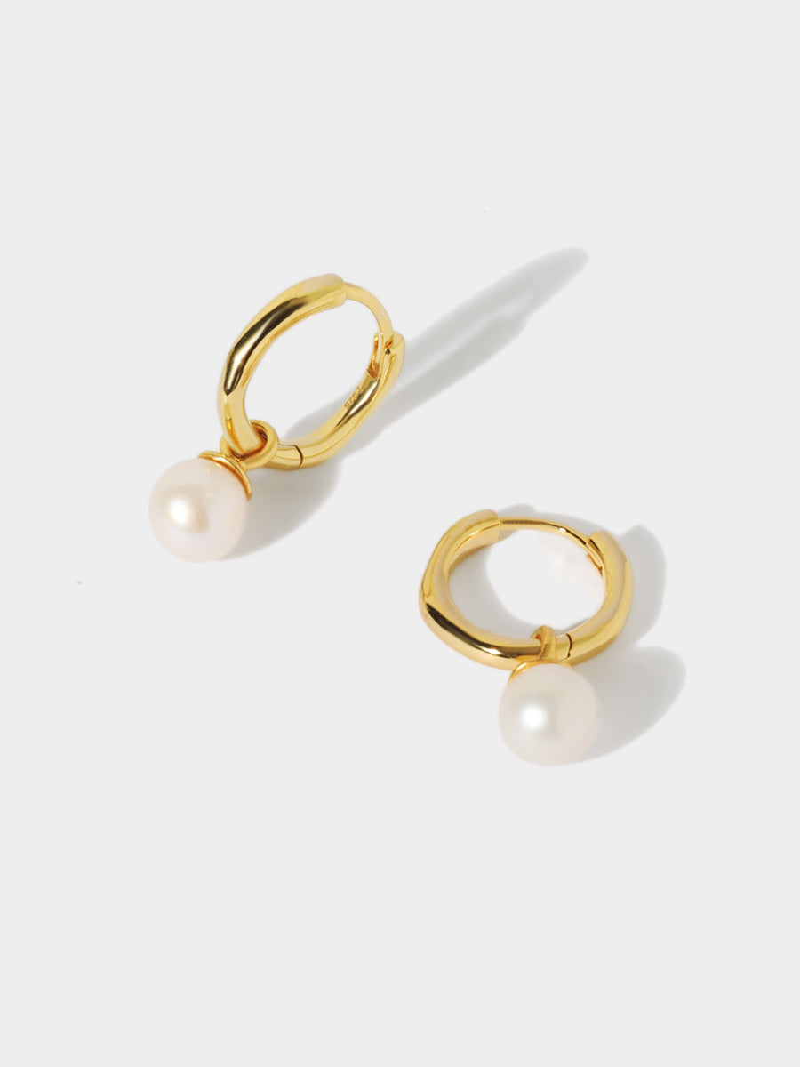 Gold Pearl Orb Huggie Earrings