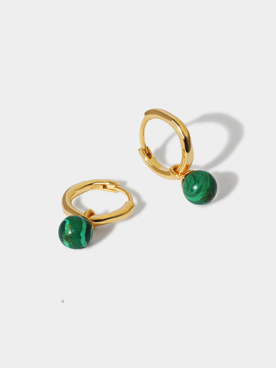 Gold Malachite Orb Huggie Earrings
