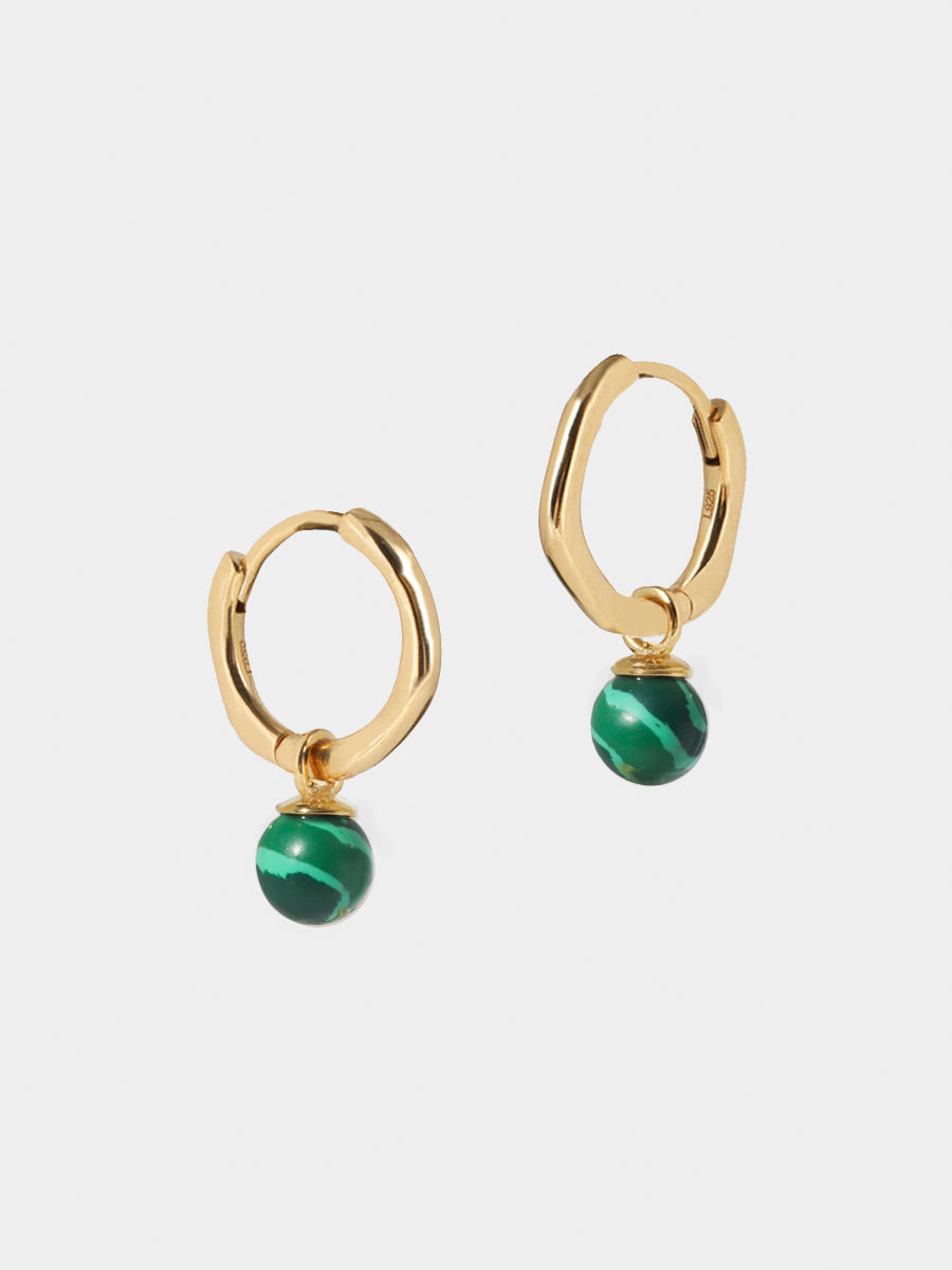 Gold Malachite Orb Huggie Earrings