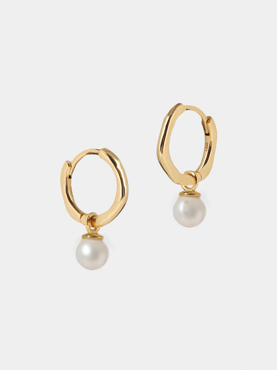 Gold Pearl Orb Huggie Earrings