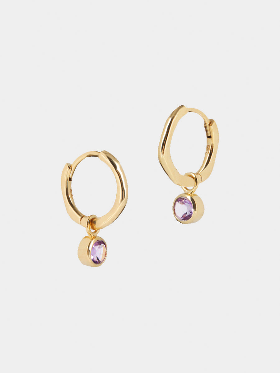 Gold Birthstone Huggies February - Brazilian Amethyst
