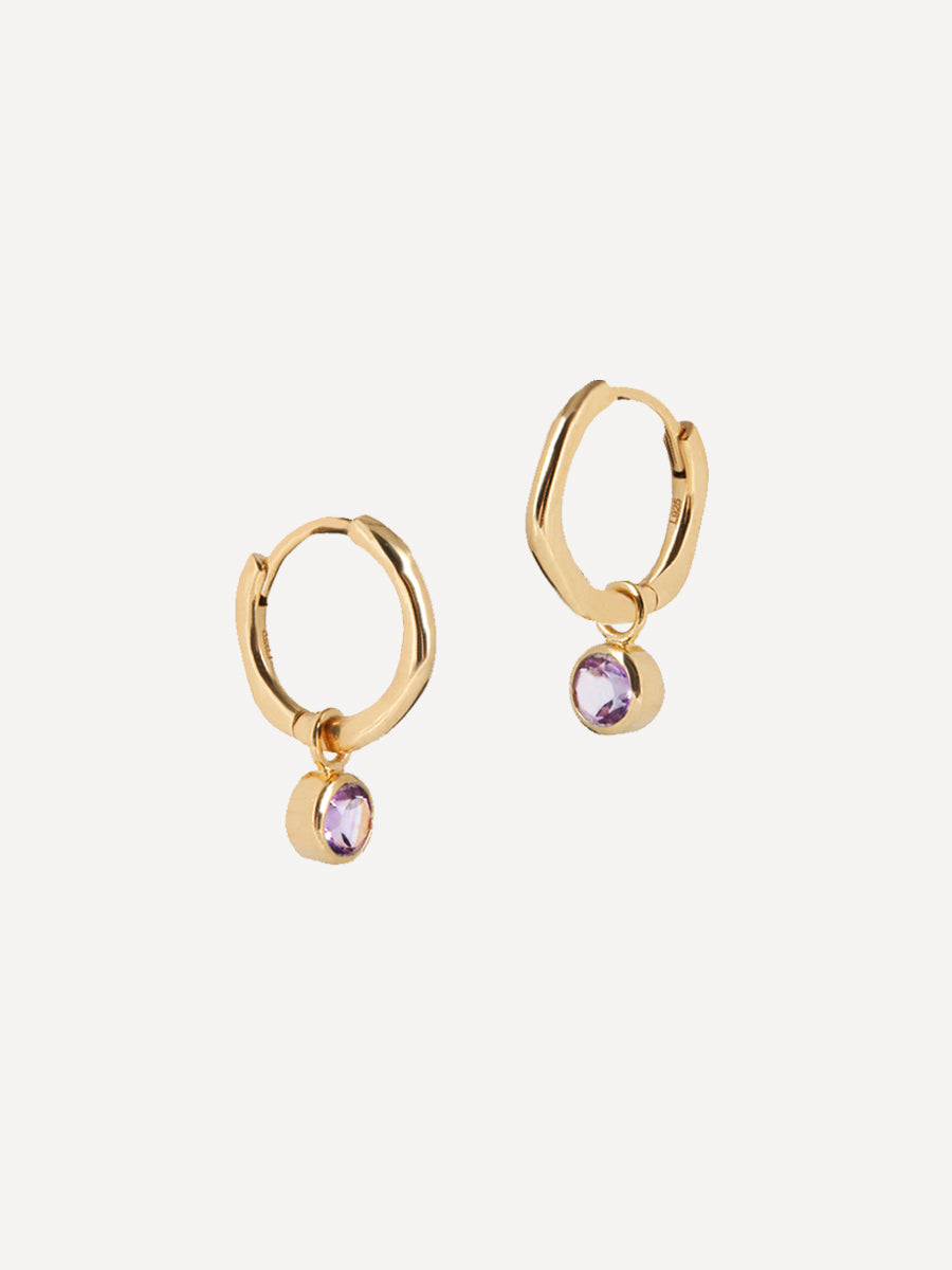 Gold Birthstone Huggies February - Brazilian Amethyst