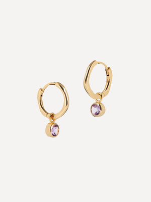 Gold Birthstone Huggies February - Brazilian Amethyst