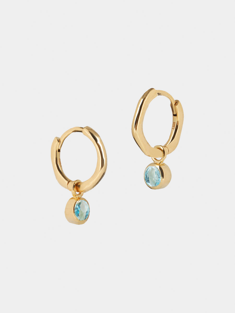 Gold Birthstone Huggies March - Blue Topaz