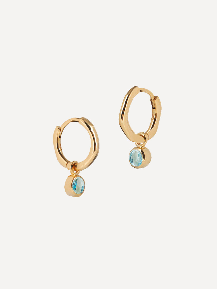 Gold Birthstone Huggies March - Blue Topaz