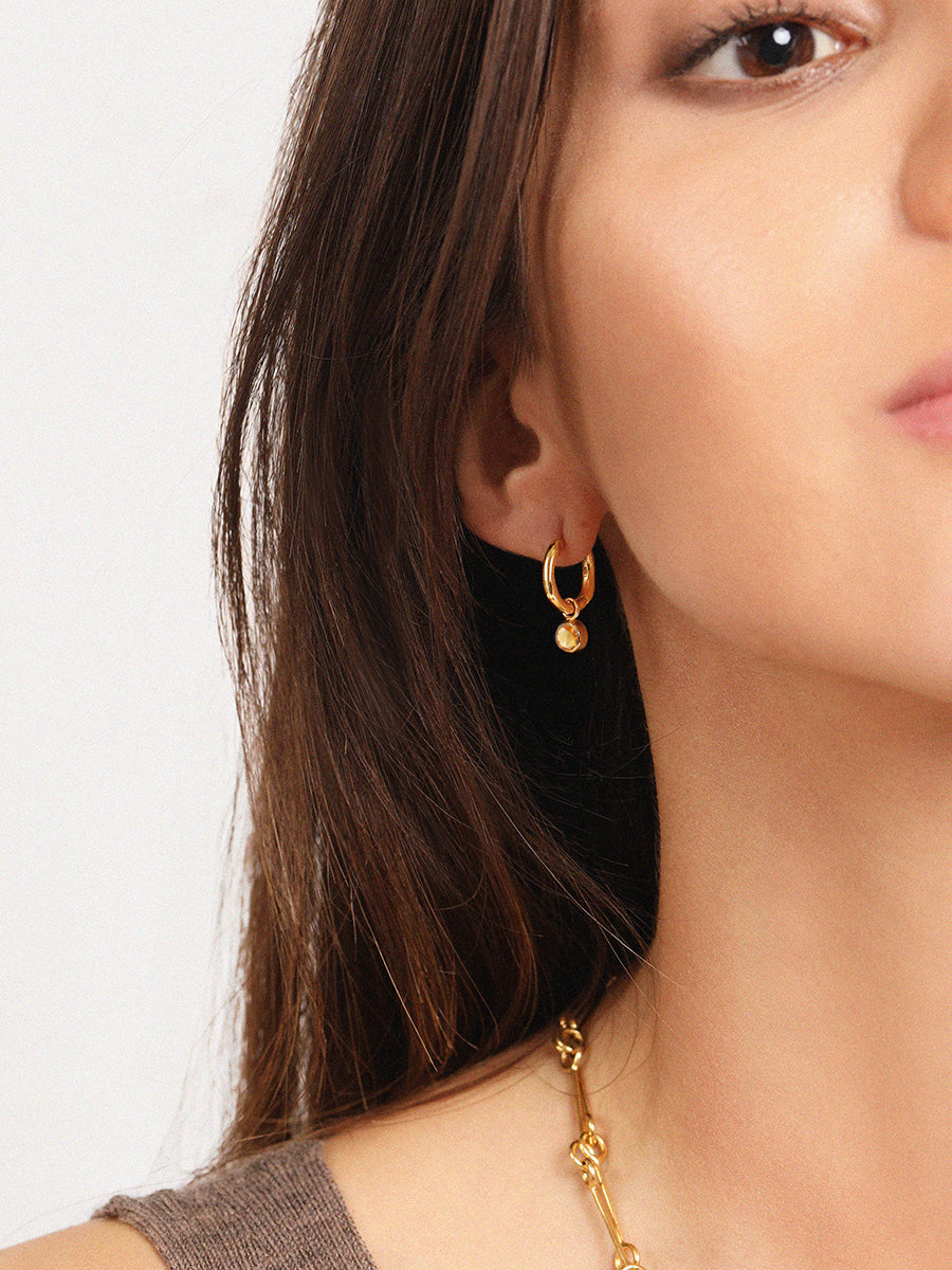 Gold Birthstone Huggies November - Citrine