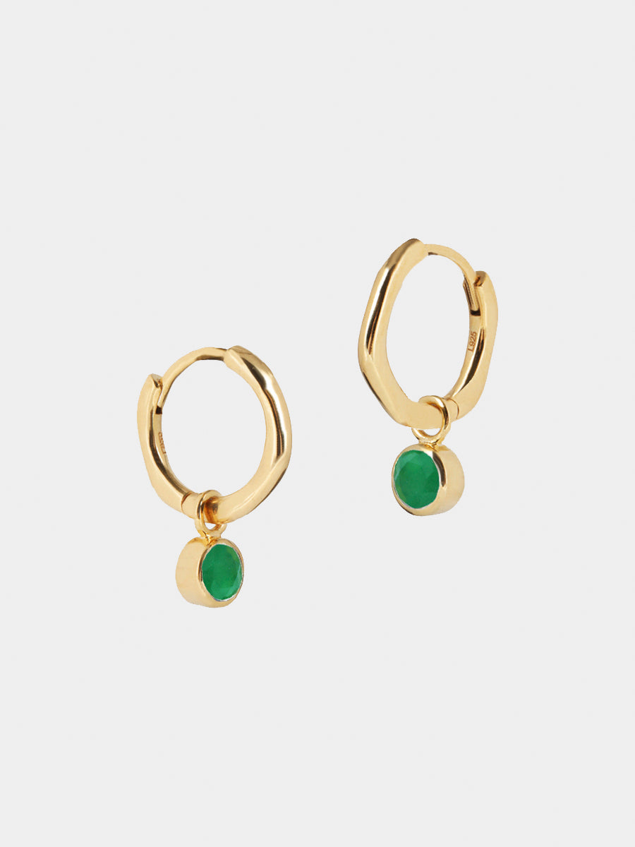 Gold Birthstone Huggies May - Emerald Quartz
