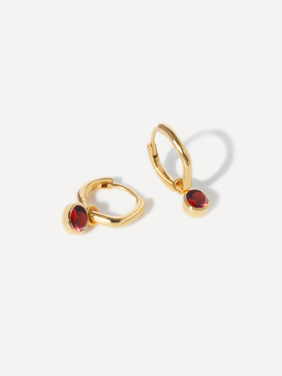 Gold Birthstone Huggies January - Garnet