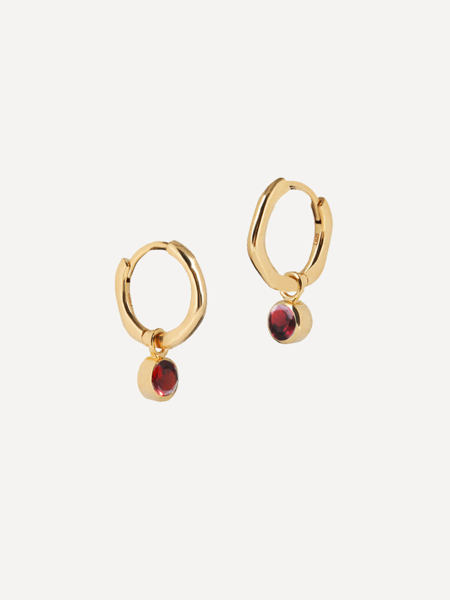 Gold Birthstone Huggies January - Garnet