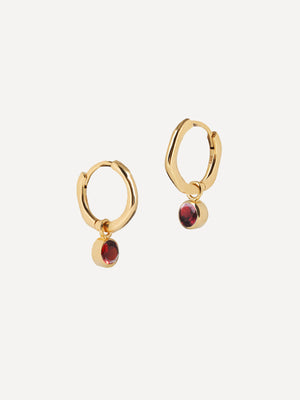 Gold Birthstone Huggies January - Garnet