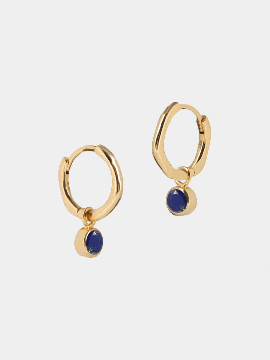 Gold Birthstone Huggies September - Lapis Lazuli