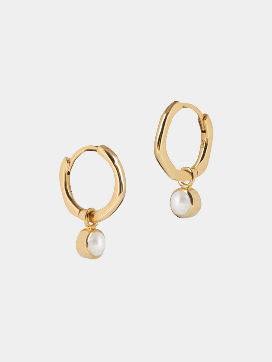 Gold Birthstone Huggies June - Pearl