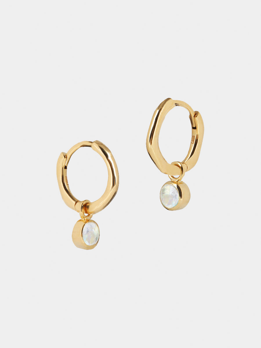 Gold Birthstone Huggies October - Moonstone